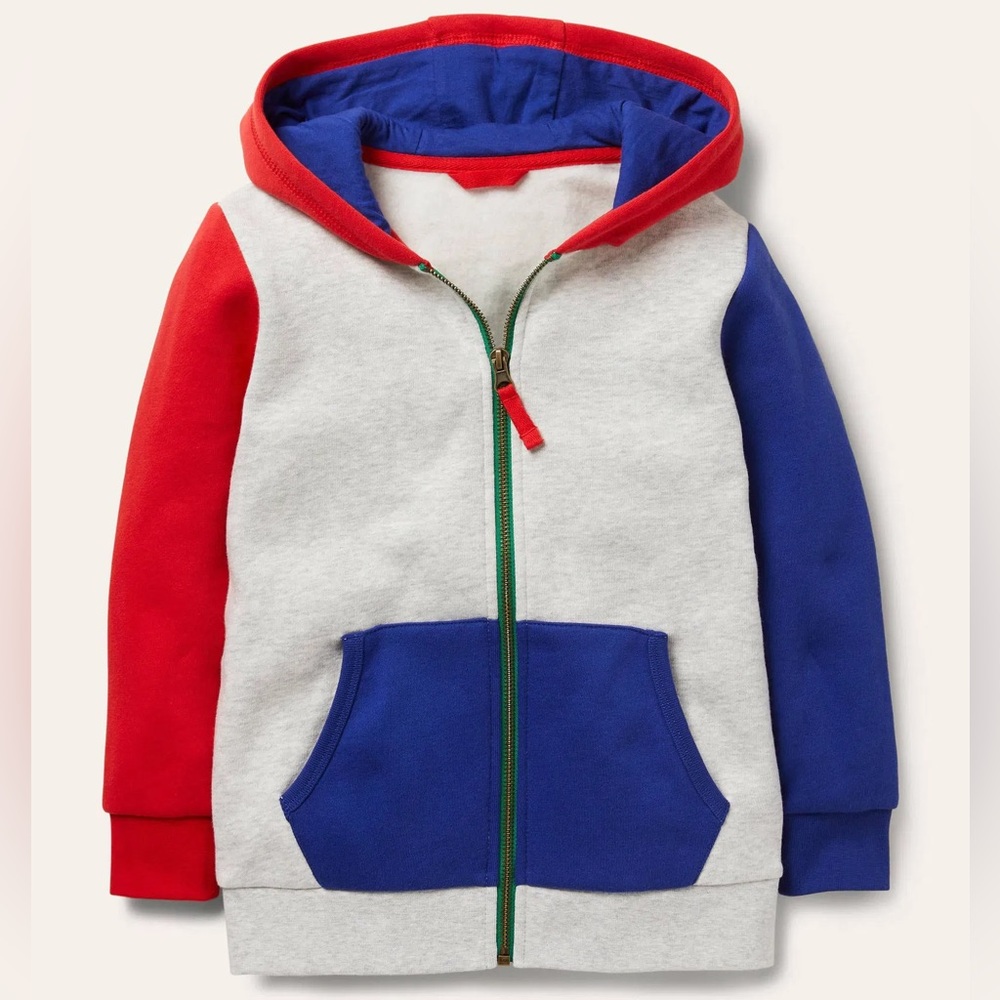 Boden Red, Blue & Light Gray Colorblock Zip Hoodie